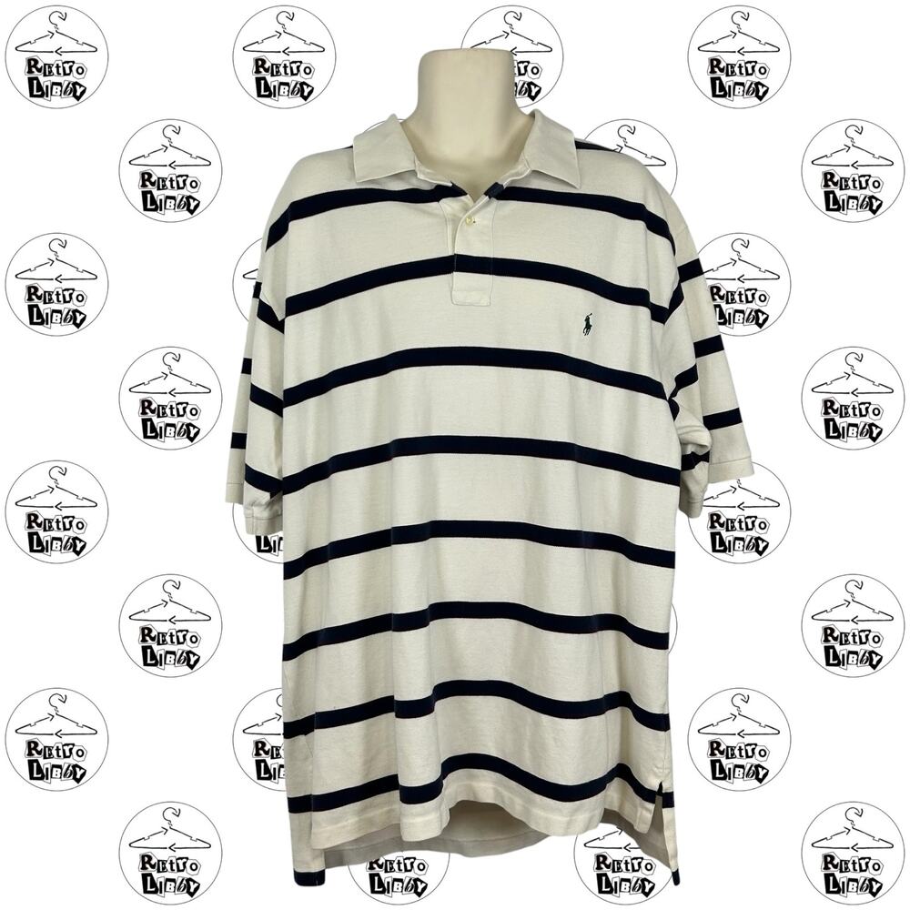 Polo Ralph Lauren 2XLT White Blue Burgundy Feeder Stripe Pique Polo Shirt Tall